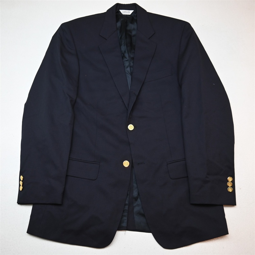Joseph Feiss 38R Navy Blue 100% Wool Gold Button Blazer Jacket Sport Coat